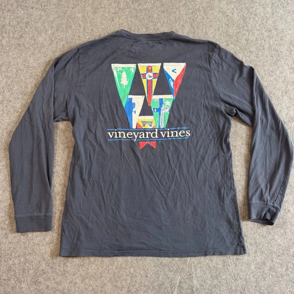 Vineyard Vines Navy Blue Graphic Long Sleeve Crew Neck T-Shirt Men's Size Large